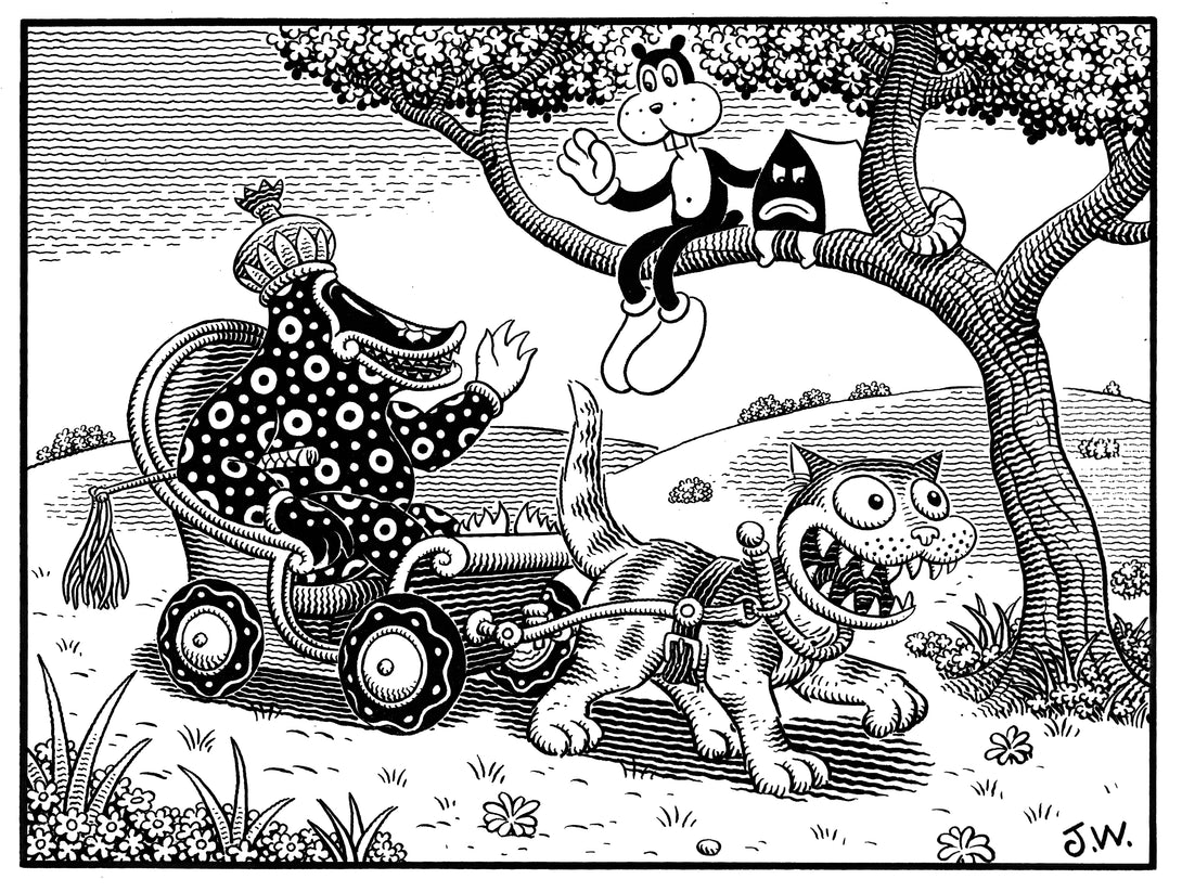 ORIGINAL ART: Quacky in his Kitty Cart