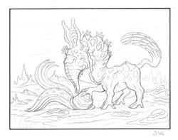 zUntitled pencil drawing of two creatures