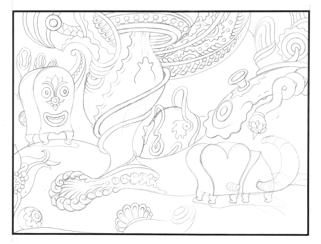 zPencilled view of POOCHYTOWN awaiting ink.